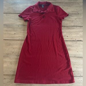 Ribbed maroon collar bodycon dress